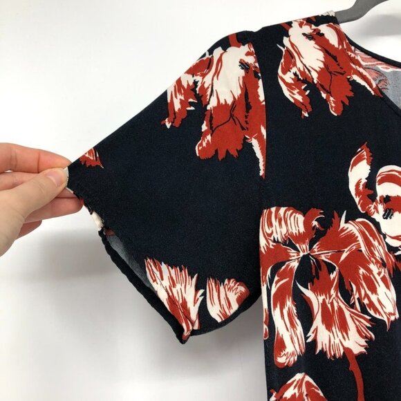 Ichi dark navy blue  red floral print scoop neck t-shirt Med - Picture 7 of 14